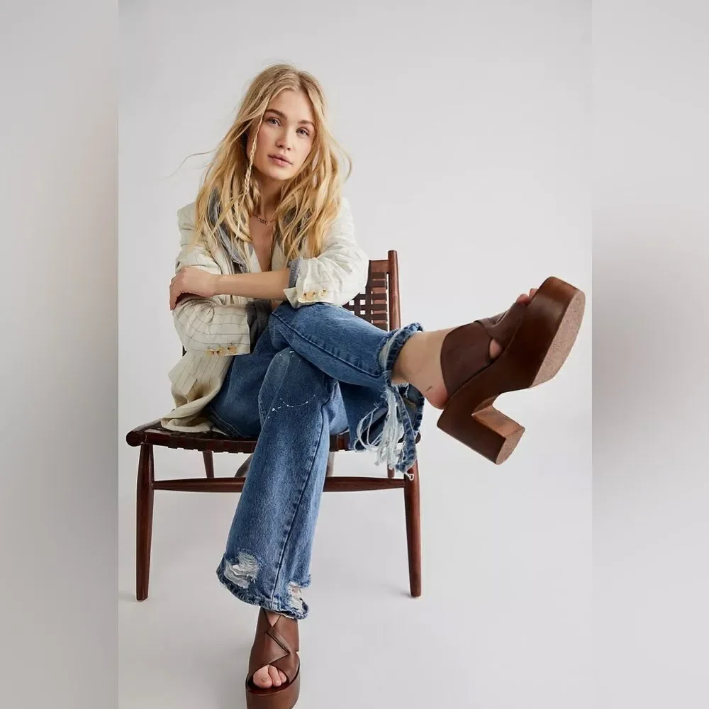 Free People Kora Platform Clogs Chunky Wooden Platform Leather upper